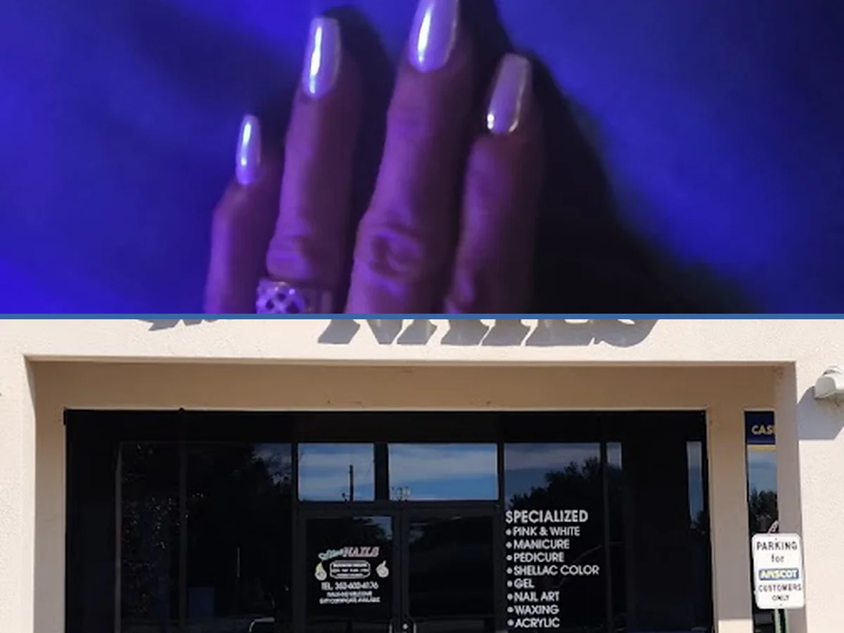 Close-up of French tip nails with a glossy finish